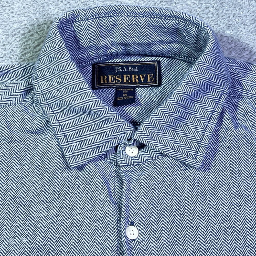 Jos A Bank Reserve Men's Herringbone Shirt‎ Short Sleeve Traditional Fit